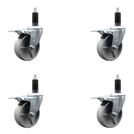 Service Caster 4'' Semi Steel Swivel 1-1/8'' Expanding Stem Caster Set Total Lock Brake, 4PK SCC-EXTTL20S414-SSS-118-4